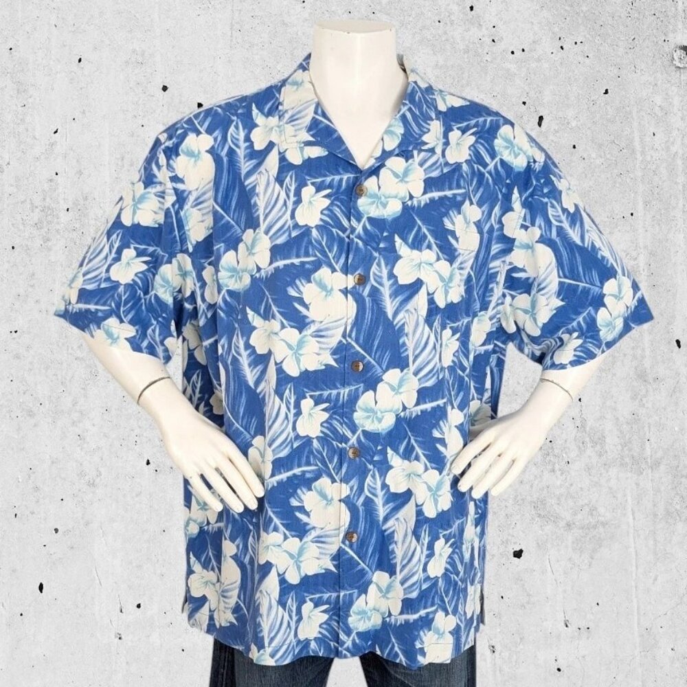 Tommy Bahama Shirt Size 3XL XXXL Blue Floral 100% Silk